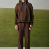 COFFEE SWEATPANTS WITH BLUE EMBROIDERY