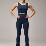 SEAMLESS FLARE PANTS WITH SLIT - NAVY BLUE