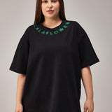 BLACK OVERSIZED T-SHIRT WITH COLLAR DETAIL