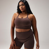SEAMLESS CROSS BRA - COFFEE