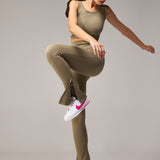 SEAMLESS FLARE PANTS WITH SLIT - LALA GREEN