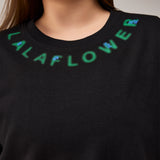 BLACK OVERSIZED T-SHIRT WITH COLLAR DETAIL
