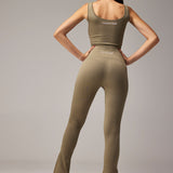 SEAMLESS FLARE PANTS WITH SLIT - LALA GREEN