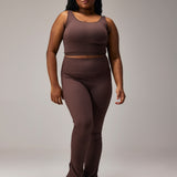 SEAMLESS FLARE PANTS WITH SLIT - COFFEE