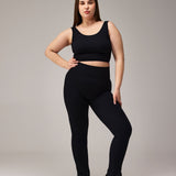 SEAMLESS FLARE PANTS WITH SLIT - BLACK