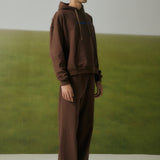 COFFEE SWEATPANTS WITH BLUE EMBROIDERY