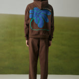 COFFEE SWEATPANTS WITH BLUE EMBROIDERY