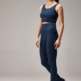 SEAMLESS FLARE PANTS WITH SLIT - NAVY BLUE